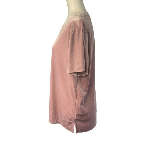 Elevated Basic T-shirt Velveteen Statement Top S-Sleeve Side Slit Dusty Rose M - Picture 7 of 12